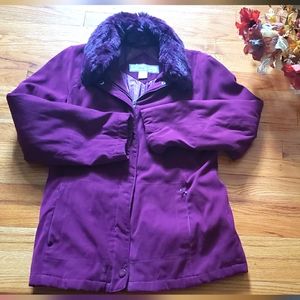1 Madison Burgundy Small Rabbit Fur Trimmed Collar Coat